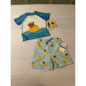 Beetle & Thread Baby Boys 12M Rubber Duck Rash Guard Swim Trunks Set UPF 50 NWT